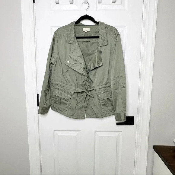 LOFT Green Cargo Utility Cotton Sateen Jacket Casual Size Medium - Picture 2 of 8